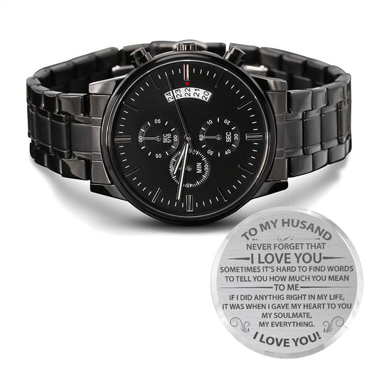 To My Husband | I Love You | Black Chronograph Watch