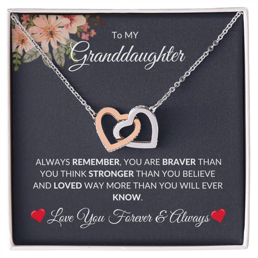 To My Granddaughter [You Are Braver] Personalized Interlocking Hearts Necklace [Valentine's Day, Birthday, Christmas, Gift